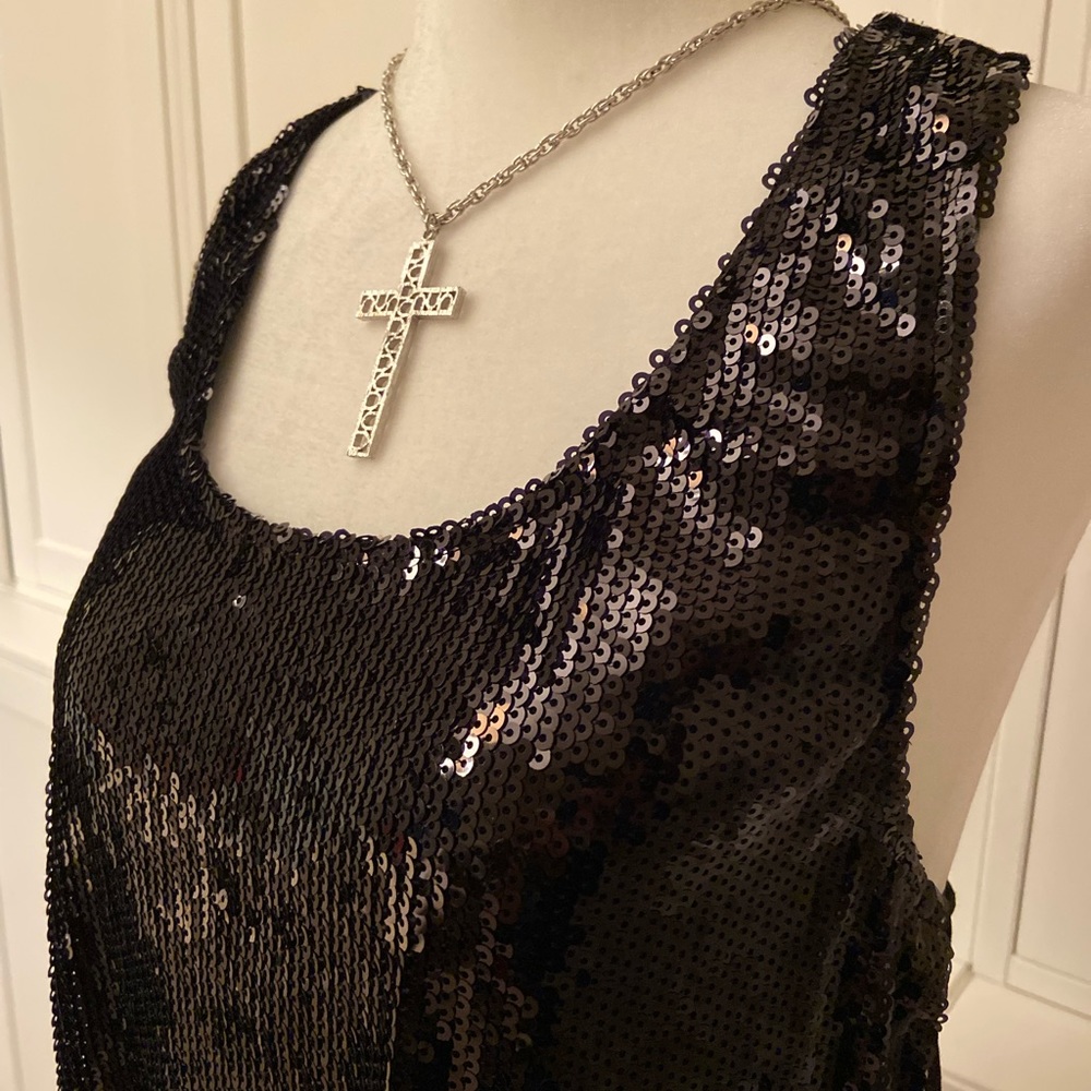 ** 3 FOR $35 DEAL + FREE SHIPPING** Material Girl Black Sequins Racerback Tank - Picture 4 of 7